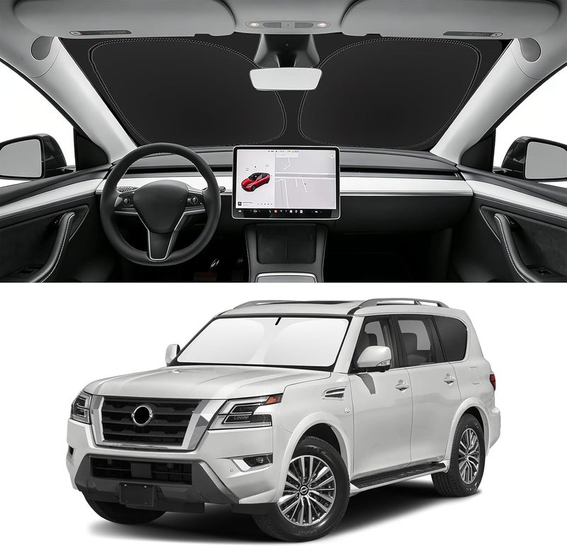 SLOGENTO Custom Fit Windshield Sun Shade for Nissan Armada 2017-2024, Blocks UV & Heat, Front Window Sunshade, Easy Fold & Store - Image 1